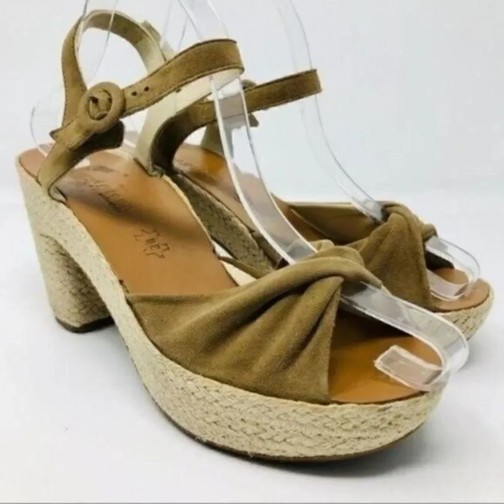 Paul Green Harper womans espadrille platform heel US8.5 BoxM brown suede sandal